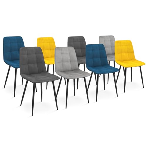 IDMarket - Set mit 8 Stühlen Mila aus Samt Mix Color Blau, 2 x Dunkelgrau, 2 x Hellgrau, 2 x Gelb, 2 Stück IDMarket - Set mit 8 Stühlen Mila aus Samt Mix Color Blau, 2 x Dunkelgrau, 2 x Hellgrau, 2 x Gelb, 2 Stück von IDMarket