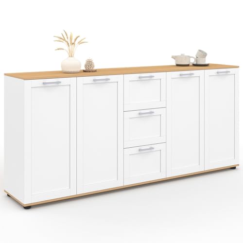 IDMarket - Sideboard 180 cm Vito XXL 4 Türen mit 3 Schubladen Holz und Weiß von IDMarket