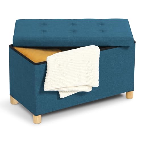 IDMarket - Sitzbank mit Stauraum auf Füßen, 76 cm, Stoff, Entenblau von IDMarket