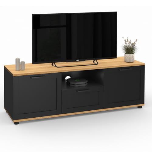 IDMarket - TV-Schrank 110 cm Vito mit Schublade und Nische, Schwarz und Holz von IDMarket