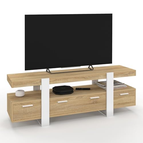 IDMarket - TV-Schrank 140 cm Phoenix mit Schubladen Holz und Weiß von IDMarket