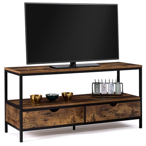 IDMarket - TV-Bank, 113 cm, Dayton, 2 Schubladen, Holz, Antik-Optik, Industriedesign von IDMarket