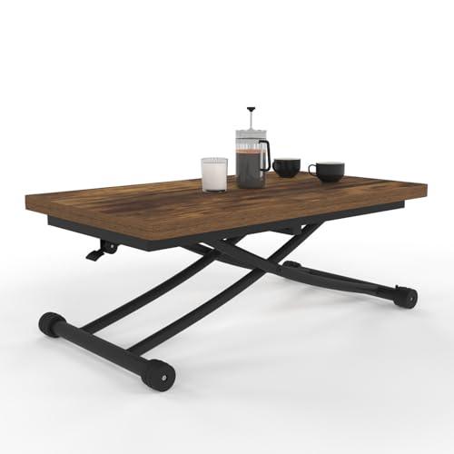 IDMarket - Couchtisch, ausziehbar, klappbar, rechteckig, Urbana, dunkle Holzplatte, schwarzer Fuß, industrielles Design von IDMarket