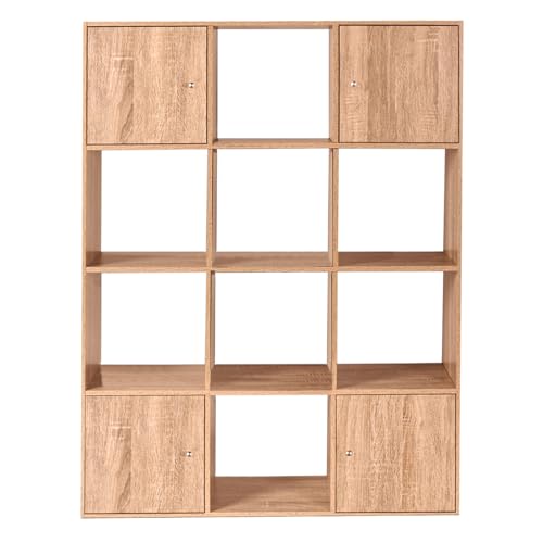 idmarket – Aufbewahrungseinheit Cube 12 Cases Holz Holzoptik Buche mit 3 Türen von IDMarket