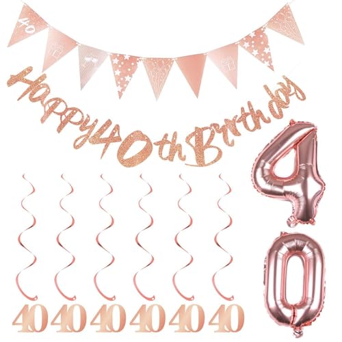 IDNVFY 1 Geburtstagsbanner, 1 Pennant, 6 Spiralschmuck, 2 Digitale Luftballons, 40. Geburtstagsdekorationen, Kreative Dekorationen. IDNVFY 1 Geburtstagsbanner, 1 Pennant, 6 Spiralschmuck, 2 Digitale Luftballons, 40. Geburtstagsdekorationen, Kreative Dekorationen. von IDNVFY