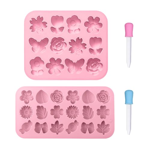 IDNVFY 2 Stücke Blumenform Und 2 Stücke Tropfen, Silikon -Backform Mit Maßstab, Geeignet Für Kuchen, Kekse, Schokolade. von IDNVFY