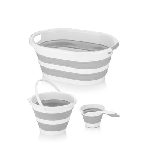 IDOBY 3er-Set Collapsible Plastic Laundry Basket, Foldable Pop Up Storage Container/Organizer, Portable Washing Tub, Space Saving Hamper/Basket (Ubergrob) von IDOBY