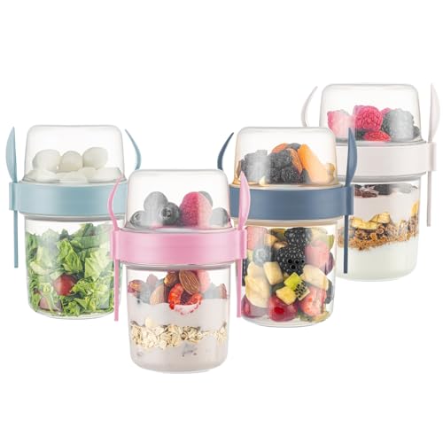 IDOBY Joghurtbecher to Go mit Löffel&Gabel 650 ML Set of 4,%100 BPA-FREI Praktischer Müslibecher to Go, Wiederverwendbarer Müsli to Go Becher zum Frühstück, Perfekt für Schule und Büro von IDOBY