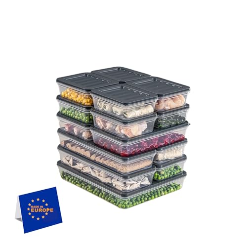 IDOBY Stapelbare Frischhaltedosen, Vorratsdosen-Set, Gefrierfach & Kühlschrank Organizer mit Deckel, Frostfest bis -25°C, Wiederverwendbare Aufschnittboxen (15 Gemischt) von IDOBY