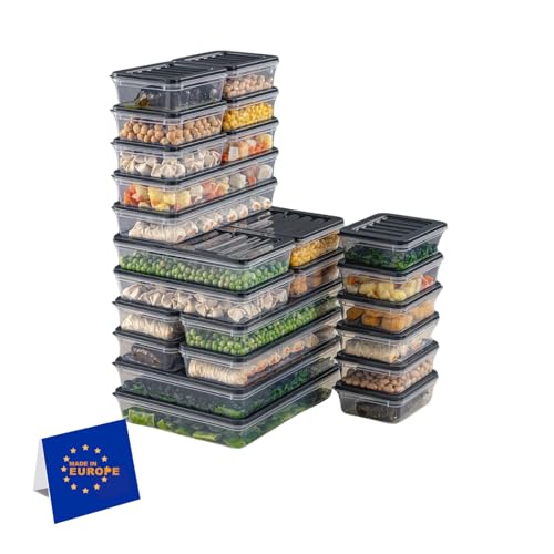 IDOBY Stapelbare Frischhaltedosen, Vorratsdosen-Set, Gefrierfach & Kühlschrank Organizer mit Deckel, Frostfest bis -25°C, Wiederverwendbare Aufschnittboxen (24 Gemischt) von IDOBY