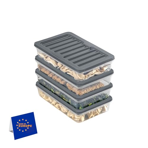 IDOBY Stapelbare Frischhaltedosen, Vorratsdosen-Set, Gefrierfach & Kühlschrank Organizer mit Deckel, Frostfest bis -25°C, Wiederverwendbare Aufschnittboxen (4x1200) von IDOBY