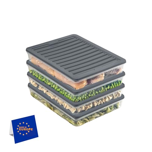 IDOBY Stapelbare Frischhaltedosen, Vorratsdosen-Set, Gefrierfach & Kühlschrank Organizer mit Deckel, Frostfest bis -25°C, Wiederverwendbare Aufschnittboxen (4x2400) von IDOBY
