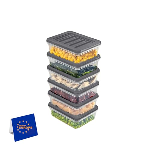 IDOBY Stapelbare Frischhaltedosen, Vorratsdosen-Set, Gefrierfach & Kühlschrank Organizer mit Deckel, Frostfest bis -25°C, Wiederverwendbare Aufschnittboxen (6x600) von IDOBY