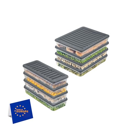 IDOBY Stapelbare Frischhaltedosen, Vorratsdosen-Set, Gefrierfach & Kühlschrank Organizer mit Deckel, Frostfest bis -25°C, Wiederverwendbare Aufschnittboxen (8 Gemischt (4x1170 4x2400)) von IDOBY