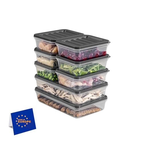 IDOBY Stapelbare Frischhaltedosen, Vorratsdosen-Set, Gefrierfach & Kühlschrank Organizer mit Deckel, Frostfest bis -25°C, Wiederverwendbare Aufschnittboxen (8 Gemischt (6x600 2x1200)) von IDOBY