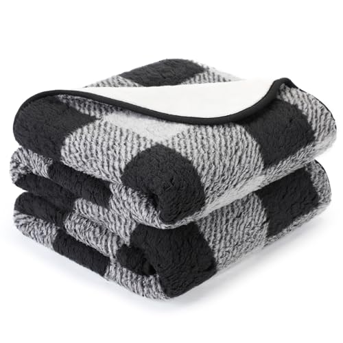 IDOGCHEW Hundedecke Wasserdicht 100x75 cm, Flauschige Flanell & Sherpa Haustier Decke, Geeignet für Katzen & Kleine bis Mittelgroße Hunde, Maschinenwaschbar - Schwarz von IDOGCHEW