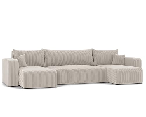IDOHOME 145x318 XXL Wohnlandschaft U Form mit Schlaffunktion (125x272) und Bettkasten aus Massivholz - Wohnzimmer Poso Couch U Form von IDOHOME