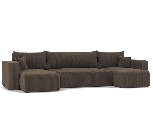 IDOHOME 145x318 XXL Wohnlandschaft U Form mit Schlaffunktion (125x272) und Bettkasten aus Massivholz - Wohnzimmer Poso Couch U Form von IDOHOME