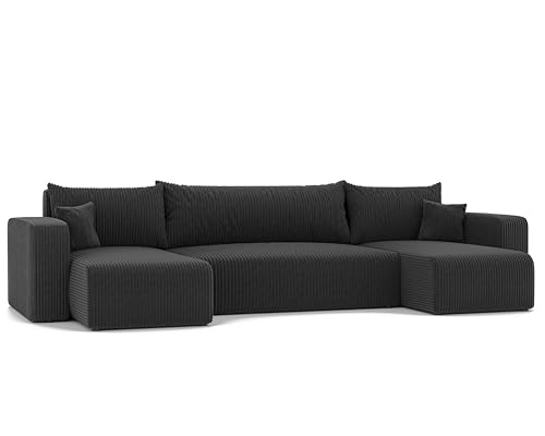 IDOHOME 145x318 XXL Wohnlandschaft U Form mit Schlaffunktion (125x272) und Bettkasten aus Massivholz - Wohnzimmer Poso Couch U Form von IDOHOME