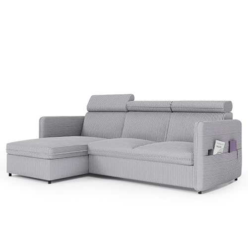 IDOHOME Sofa mit Schlaffunktion 160x220 - Hellgrau Sofa Cord - Ecksofa mit Schlaffunktion und Bettkasten - Schlafsofa mit Bettkasten IDOHOME Sofa mit Schlaffunktion 160x220 - Hellgrau Sofa Cord - Ecksofa mit Schlaffunktion und Bettkasten - Schlafsofa mit Bettkasten von IDOHOME