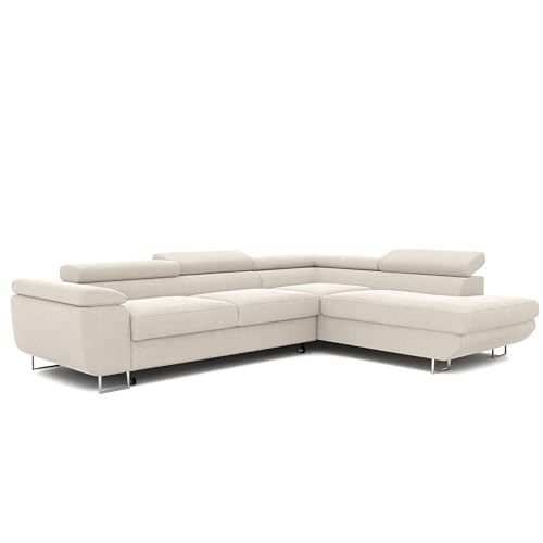 IDOHOME Ecksofa mit Schlaffunktion und Bettkasten 274x203 - Stoff Monolith - Verstellbare Kopfstützen - Couch mit Schlaffunktion - Schlafsofa mit Bettkasten - Couch - Rechts von IDOHOME