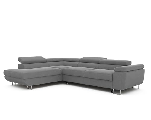 IDOHOME Ecksofa mit Schlaffunktion und Bettkasten 274x203 - Verstellbare Kopfstützen - Stoff Monolith - Couch mit Schlaffunktion - Schlafsofa mit Bettkasten - Couch - Links von IDOHOME