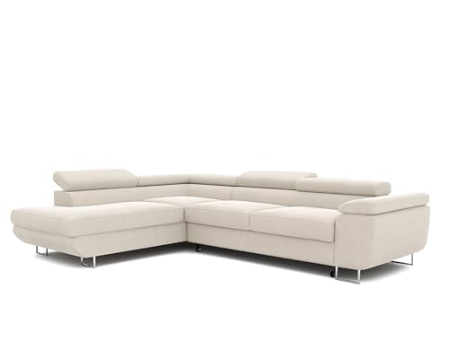 IDOHOME Ecksofa mit Schlaffunktion und Bettkasten 274x203 - Verstellbare Kopfstützen - Stoff Monolith - Couch mit Schlaffunktion - Schlafsofa mit Bettkasten - Couch - Links von IDOHOME