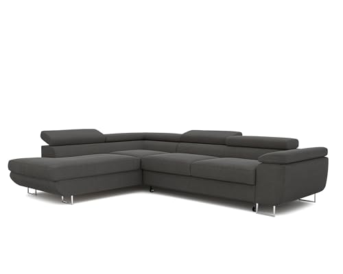 IDOHOME Ecksofa mit Schlaffunktion und Bettkasten 274x203 - Verstellbare Kopfstützen - Stoff Monolith - Couch mit Schlaffunktion - Schlafsofa mit Bettkasten - Couch - Links von IDOHOME