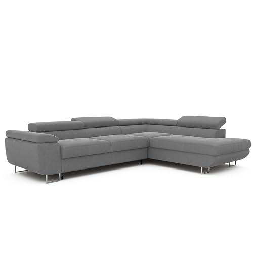 IDOHOME Ecksofa mit Schlaffunktion und Bettkasten 274x203 - Verstellbare Kopfstützen - Stoff Monolith - Couch mit Schlaffunktion - Schlafsofa mit Bettkasten - Couch - Rechts von IDOHOME