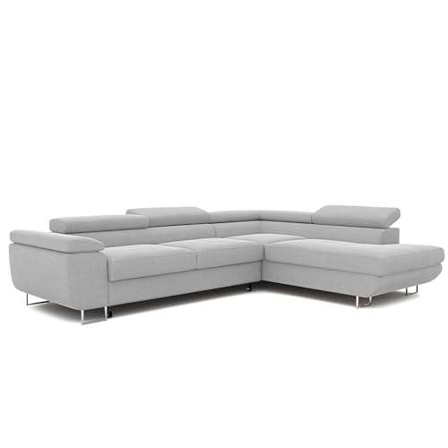 IDOHOME Ecksofa mit Schlaffunktion und Bettkasten 274x203 - Verstellbare Kopfstützen - Stoff Monolith - Couch mit Schlaffunktion - Schlafsofa mit Bettkasten - Couch - Rechts von IDOHOME