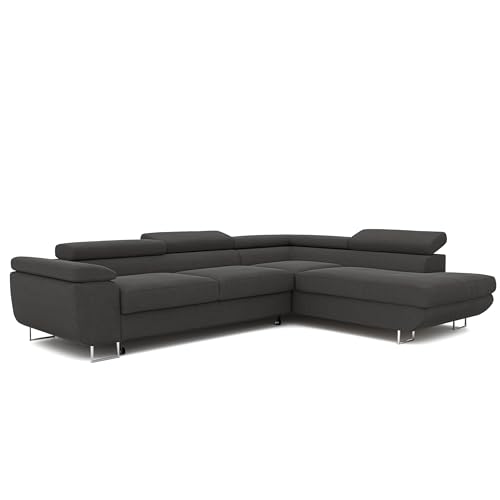 IDOHOME Ecksofa mit Schlaffunktion und Bettkasten 274x203 - Verstellbare Kopfstützen - Stoff Monolith - Couch mit Schlaffunktion - Schlafsofa mit Bettkasten - Couch - Rechts von IDOHOME