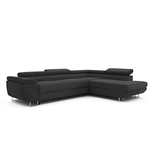 IDOHOME Ecksofa mit Schlaffunktion und Bettkasten 274x203 - Verstellbare Kopfstützen - Stoff Poso - Couch mit Schlaffunktion - Schlafsofa mit Bettkasten - Couch - Rechts von IDOHOME