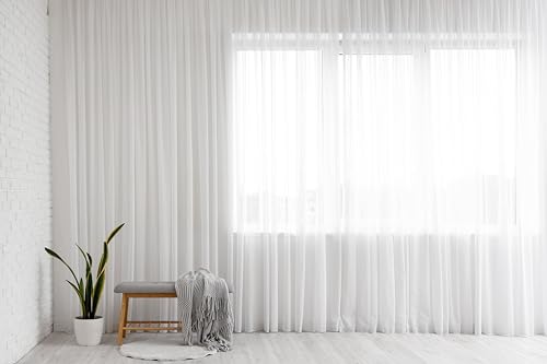 IDOL Gardinen Vorhang halbtransparent mit Kräuselband und Store Voile Bleibandabschluss Weiß (HxB 160x400 cm) von IDOL