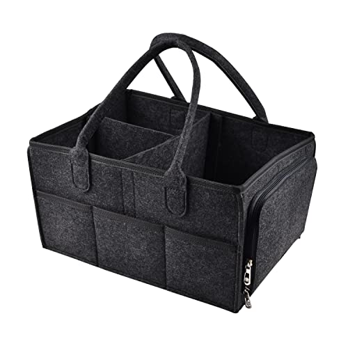 IDOMISMR Wickeltisch Organizer,Windelorganizer Baby Windelcaddy Filztasche tragbar mit verstellbaren Fächern | faltbare Baby Organizer Korb | Wickeltisch Organizer,Schwarz von IDOMISMR