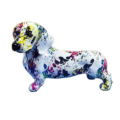 Graffiti Dackel Hund Skulptur Tierstatuen Kunstfiguren Heimdekoration für Wohnzimmer Schlafzimmer Bücherregal TV Schrank Desktop Dekor Statue Figur Tisch Mittelstücke Ornamente (Dackel D) von IDORTYBB