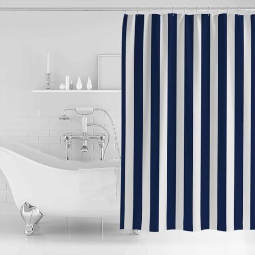 IDOWMAT Duschvorhang-Set mit Haken für Badezimmer, Duschkabinen und Badewannen, 183 x 183 cm, Ozeanblau / Weiß gestreift, nautisches Motiv IDOWMAT Duschvorhang-Set mit Haken für Badezimmer, Duschkabinen und Badewannen, 183 x 183 cm, Ozeanblau / Weiß gestreift, nautisches Motiv von IDOWMAT
