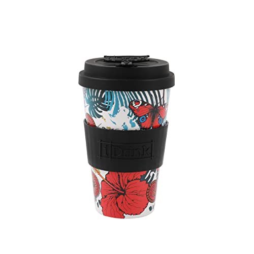 IDRINK®- RPET-Kaffeebecher mit Silikonverschluss zum Öffnen, leicht zu tragen 435 ml Becher zum Mitnehmen aus recyceltem Kunststoff 8,7 x 8,7 x 15 cm 435 ml (BUTTERFLY) von IDRINK