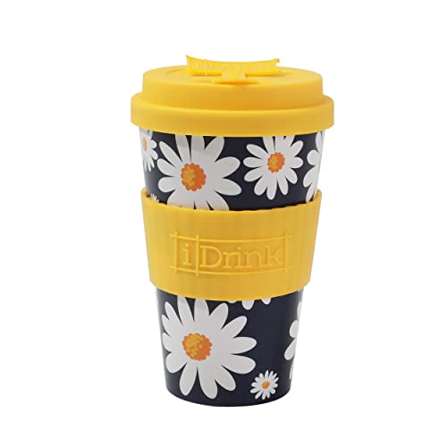 IDRINK®- RPET-Kaffeebecher mit Silikonverschluss zum Öffnen, leicht zu tragen 435 ml Becher zum Mitnehmen aus recyceltem Kunststoff 8,7 x 8,7 x 15 cm 435 ml (DAISY) von IDRINK