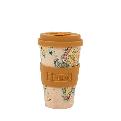 IDRINK®- RPET-Kaffeebecher mit Silikonverschluss zum Öffnen, leicht zu tragen 435 ml Becher zum Mitnehmen aus recyceltem Kunststoff 8,7 x 8,7 x 15 cm 435 ml (OLD MAP) von IDRINK
