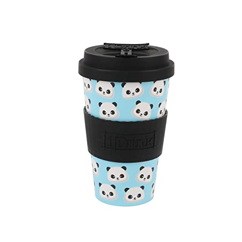 IDRINK®- RPET-Kaffeebecher mit Silikonverschluss zum Öffnen, leicht zu tragen 435 ml Becher zum Mitnehmen aus recyceltem Kunststoff 8,7 x 8,7 x 15 cm 435 ml (PANDA) von IDRINK