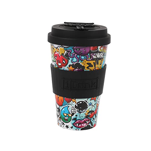 IDRINK®- RPET-Kaffeebecher mit Silikonverschluss zum Öffnen, leicht zu tragen 435 ml Becher zum Mitnehmen aus recyceltem Kunststoff 8,7 x 8,7 x 15 cm 435 ml (URBAN) von IDRINK
