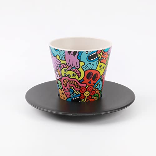 IDRINK® - Set aus Tasse, Untertasse und Löffel aus RPET | Ausgezeichnetes sympathisches, umweltfreundliches Geschenk Kapazität 90 Milliliter 7 x 7 x 7 Zentimeter (DOODLE) von IDRINK