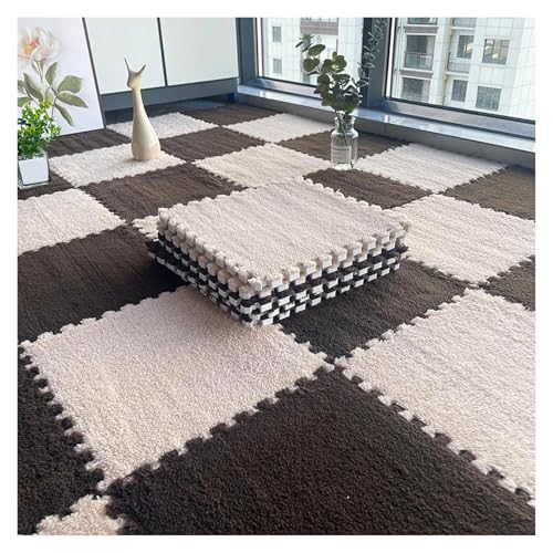 Schaumstoff-Bodenmatte, extra große 12-teilige ineinandergreifende Plüsch-Puzzle-Schaumstoff-Bodenmatte, weiche Teppichfliesen, Puzzle-Teppich, Spielmatte mit Rand(Apricot+coffee,11.8x11.8 Inch) von IDRRSPCP