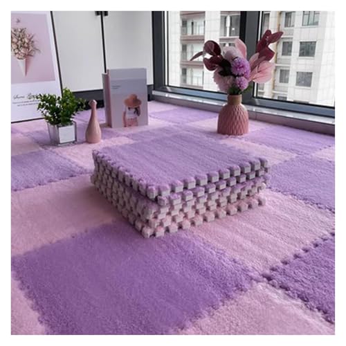 Schaumstoff-Bodenmatte, extra große 12-teilige ineinandergreifende Plüsch-Puzzle-Schaumstoff-Bodenmatte, weiche Teppichfliesen, Puzzle-Teppich, Spielmatte mit Rand(Purple+pink,11.8x11.8 Inch) von IDRRSPCP
