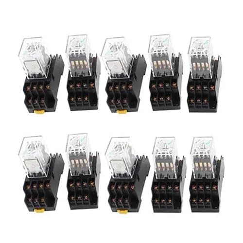 10 Pcs DC 220V Coil 4PDT Green LED Purpose Power Relay w Socket Base von IDUTQUMW