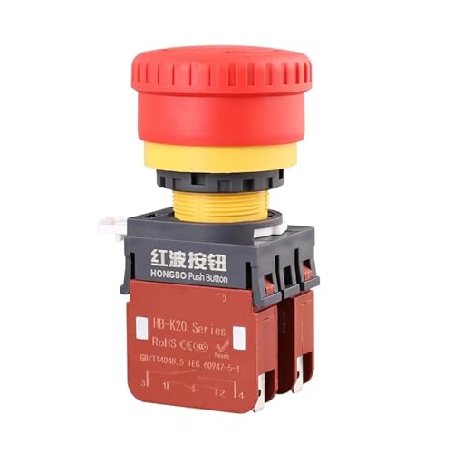 HB-K20 Waterproof IP65 22mm 20A Emergency Stop Mushroom Head Push Button Switch 2NO 2NC von IDUTQUMW