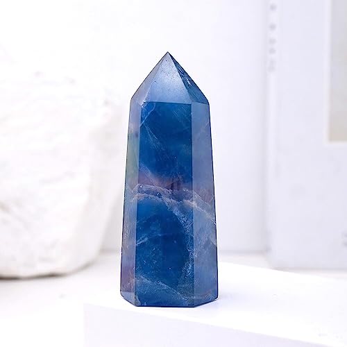 IDUTQUMW 1 STÜCK Natürlicher Kristall Blauer Fluorit-Spitzenstab Edelstein Fluorit-Kristallsäule Quarzturm Heimdekoration (Size : 70-90g) von IDUTQUMW