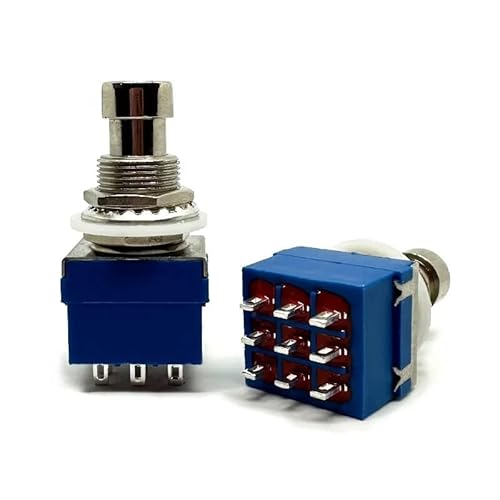 IDUTQUMW 1PC 9 Soldering Pins Blue ON-ON Self-Locking Foot Switch 3PDT Pedal Box von IDUTQUMW