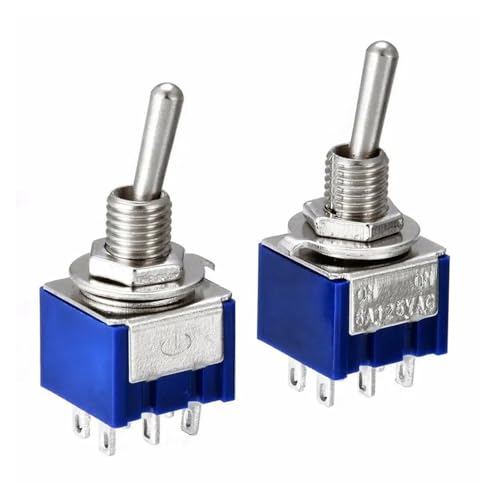 IDUTQUMW 5PCs Miniature Toggle Switch Double Pole Double Throw DPDT (MTS202) ON-ON 120VAC 6A 1/4 Inch Mounting MTS-202 von IDUTQUMW