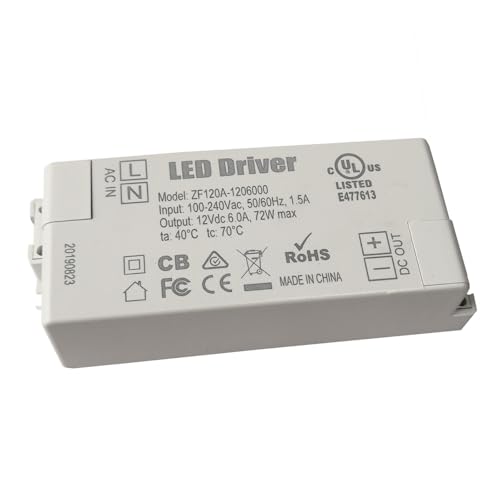 IDUTQUMW ZF120A-1206000 72W AC/DC LED Driver Power Supply for LED Lamp Strip 100-240VAC 12V 6A, 2-Pack von IDUTQUMW